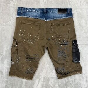 Smoke Rise DNM Co Mens Hybrid Cargo Shorts Blue Olive Distressed Graphic Size 38